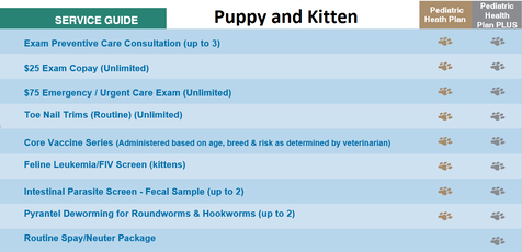 Included services for Puppies and Kittens